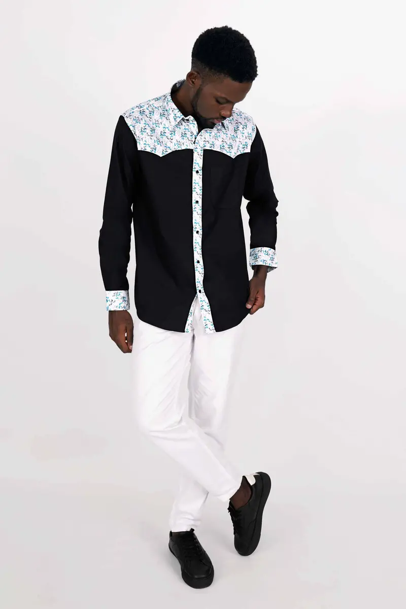 Jade Black With White Printed Royal Oxford Designer Shirt 7