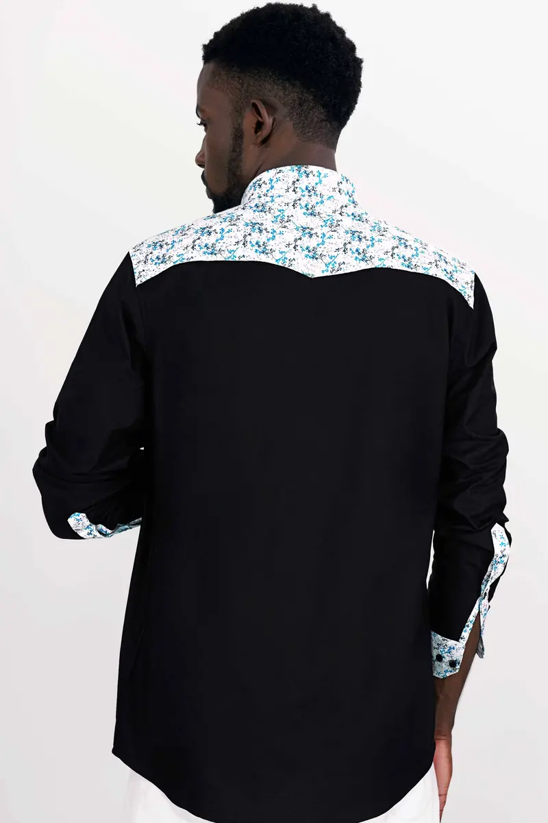 Jade Black With White Printed Royal Oxford Designer Shirt 8