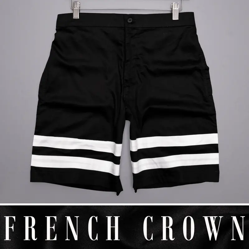 Jade Black With White Striped Designer Premium Cotton Shorts 1