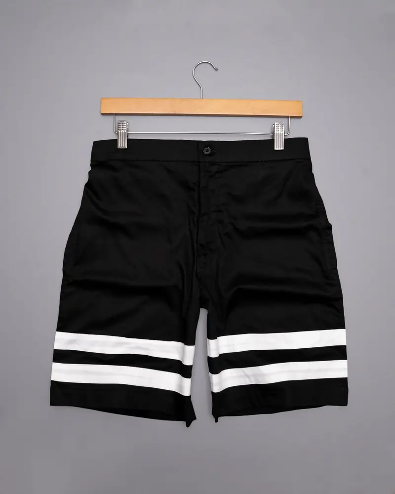 Jade Black With White Striped Designer Premium Cotton Shorts 2