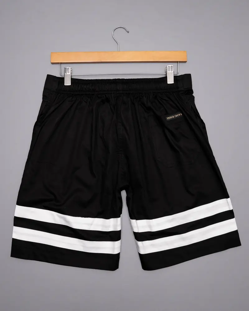 Jade Black With White Striped Designer Premium Cotton Shorts 4