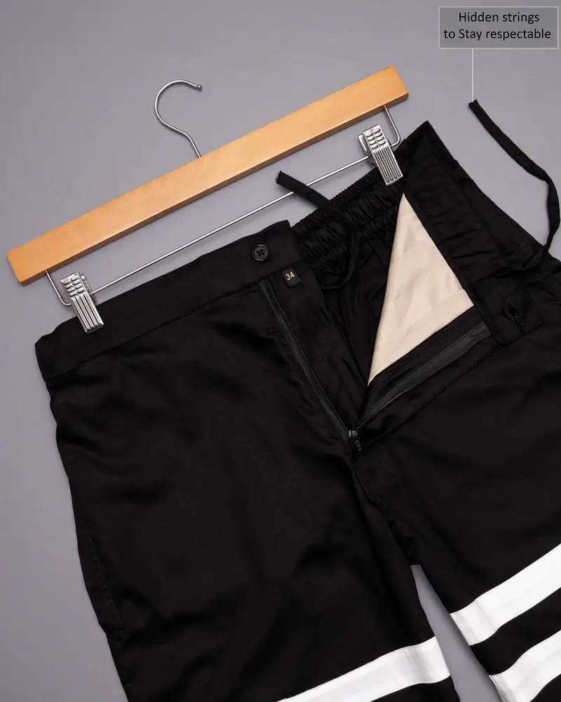 Jade Black With White Striped Designer Premium Cotton Shorts 5