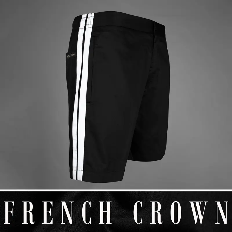 Jade Black With White Striped  Super Soft Premium Cotton Designer Shorts 1