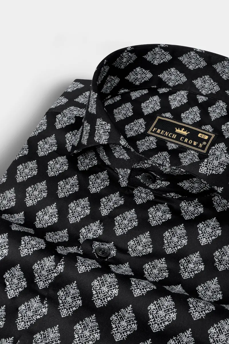 Jade Black With White Twill Printed Cotton Shirt 1