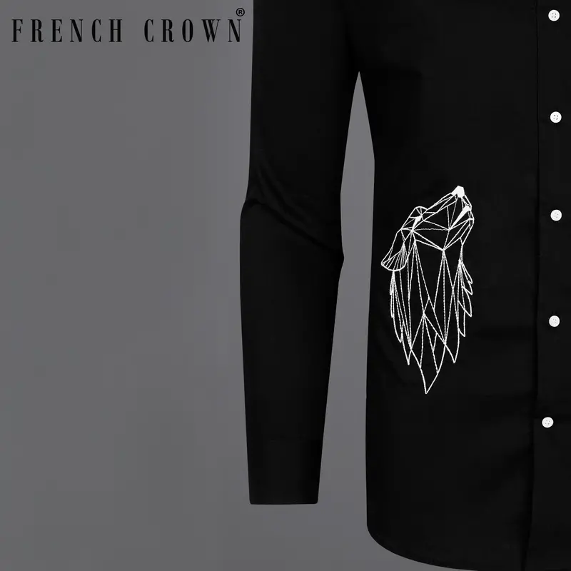 Jade Black Wolf Embroidered Super Soft Premium Cotton Shirt 1