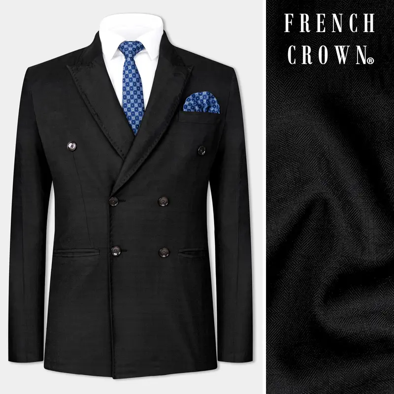 Jade Black Wool Rich Double Breasted Blazer 1
