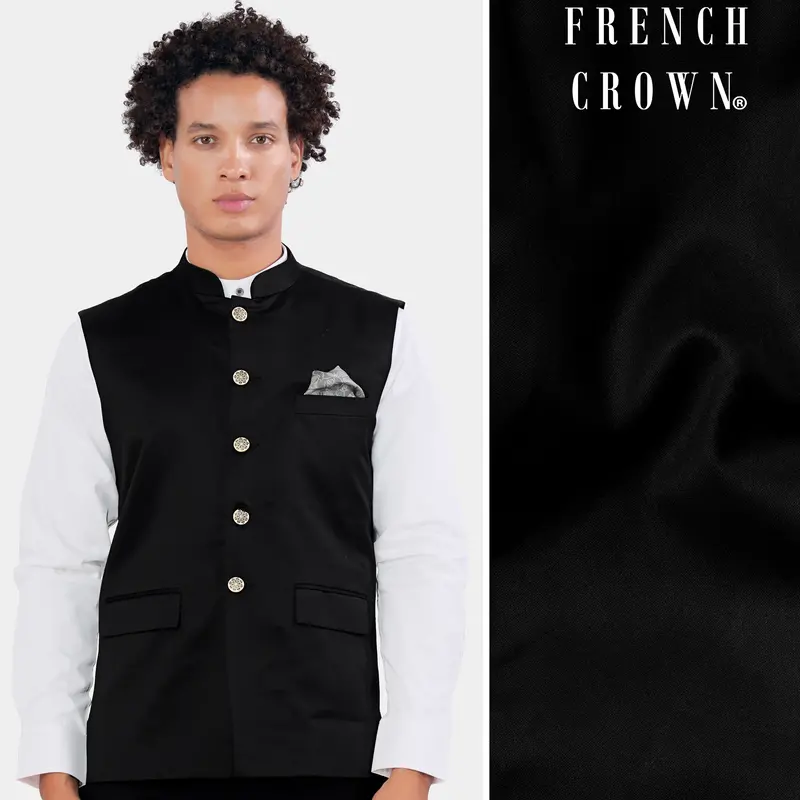 Jade Black Wool Rich Nehru Jacket 1
