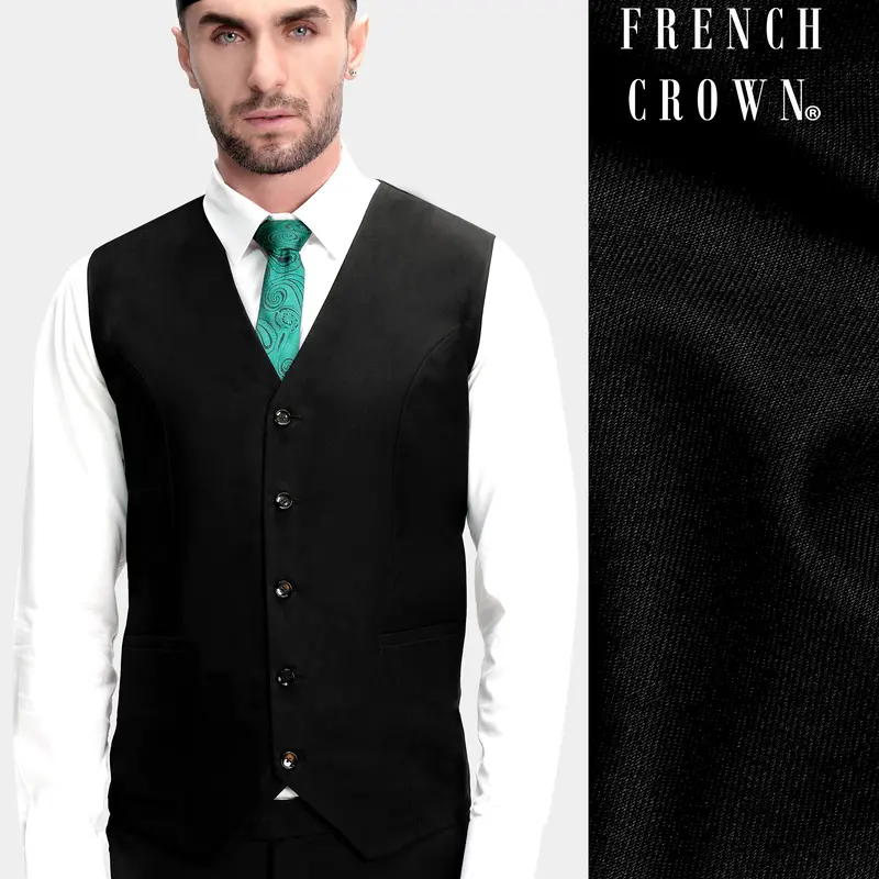 Jade Black Wool Rich Stretchable Traveler Waistcoat 1