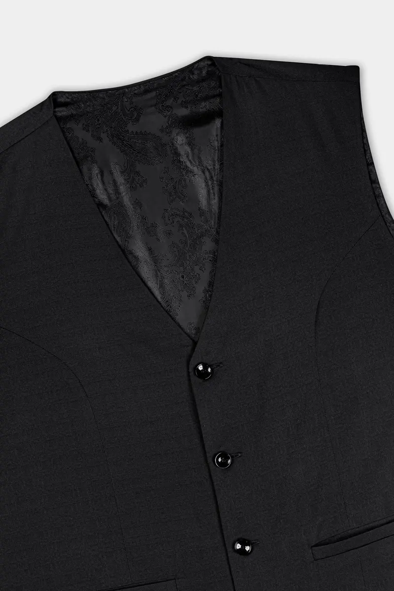 Jade Black Wool Rich Waistcoat 4