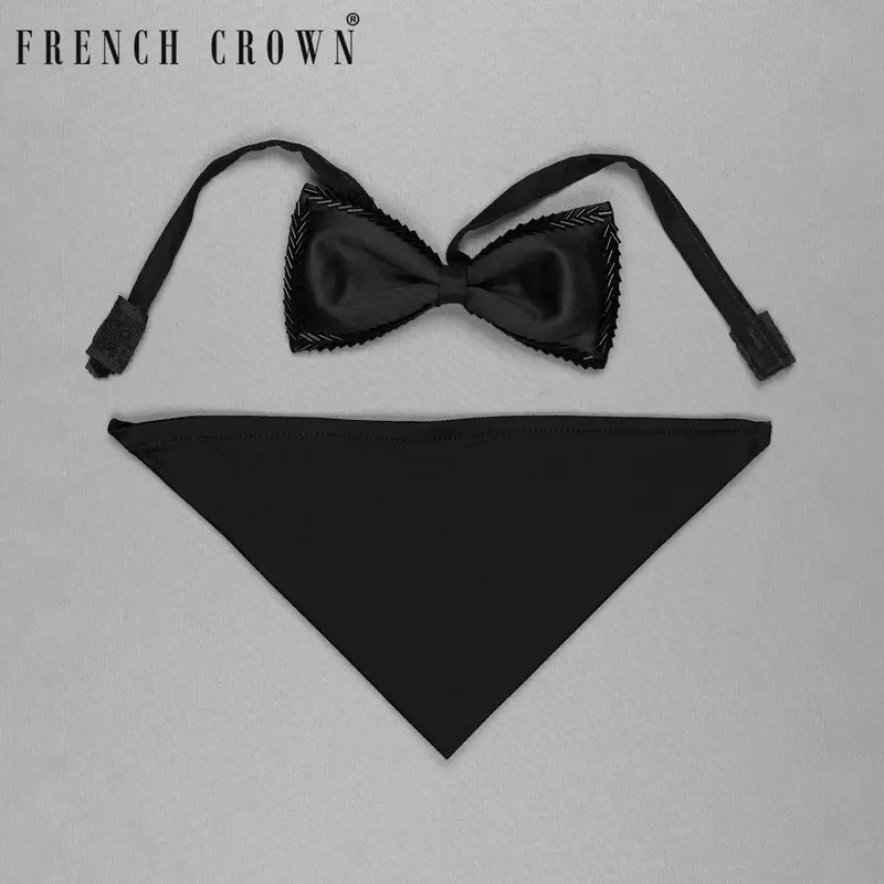 Jade Black Zig-Zag Embellished Design Bow-Tie With Pocket Square 1