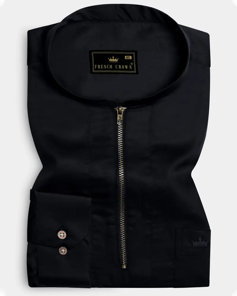 Jade Black Zipper Closure Premium Cotton Shirt 1