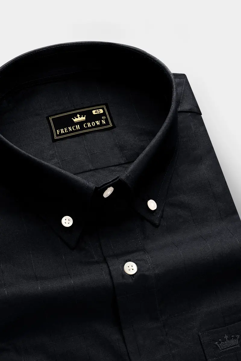 Jade Noir-Black Plaid Dobby Textured Premium Giza Cotton Dress Shirt 1