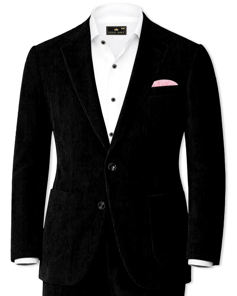 Jadenzo-Jade Black Corduroy Premium Single Breasted Sports Suit 1