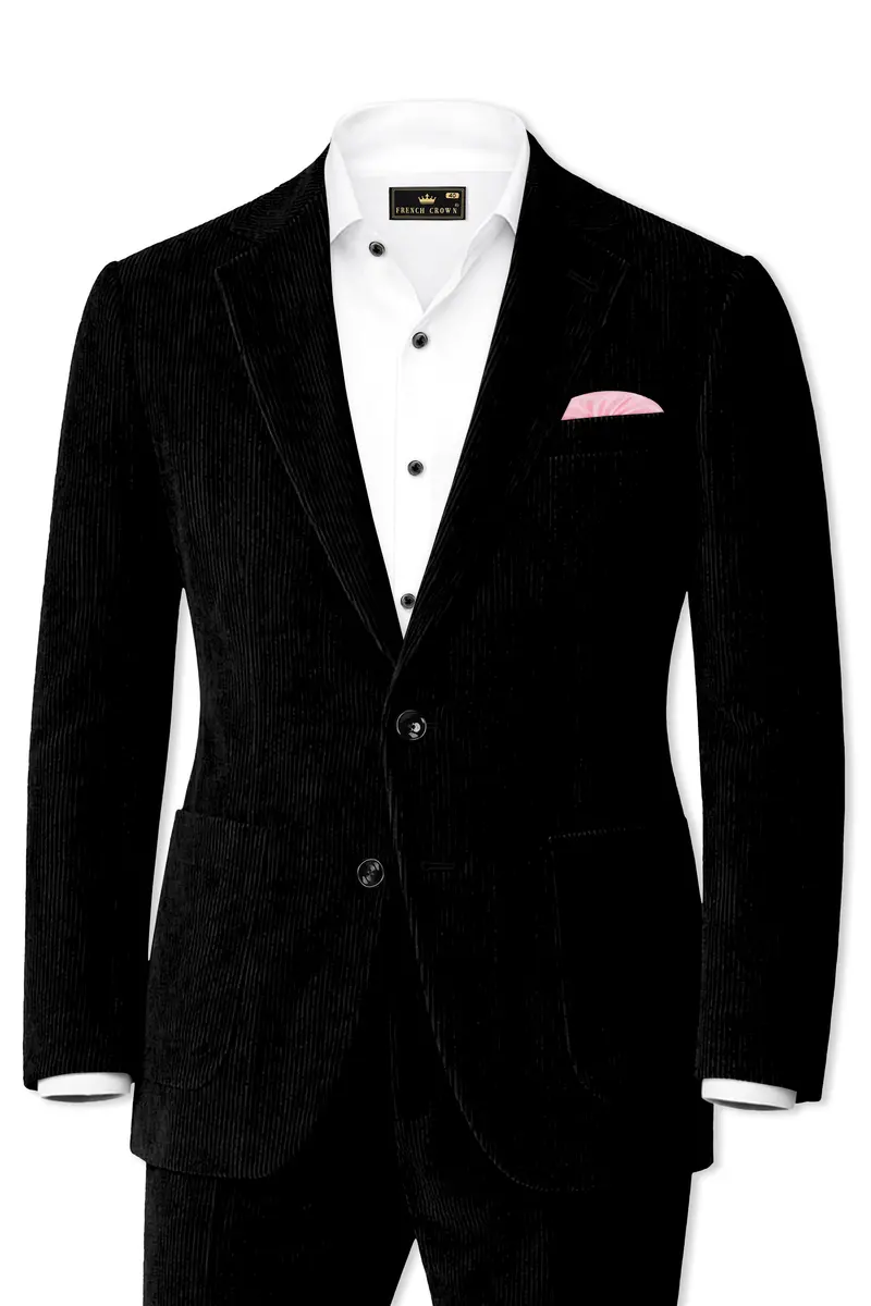 Jadenzo-Jade Black Corduroy Premium Single Breasted Sports Suit 2
