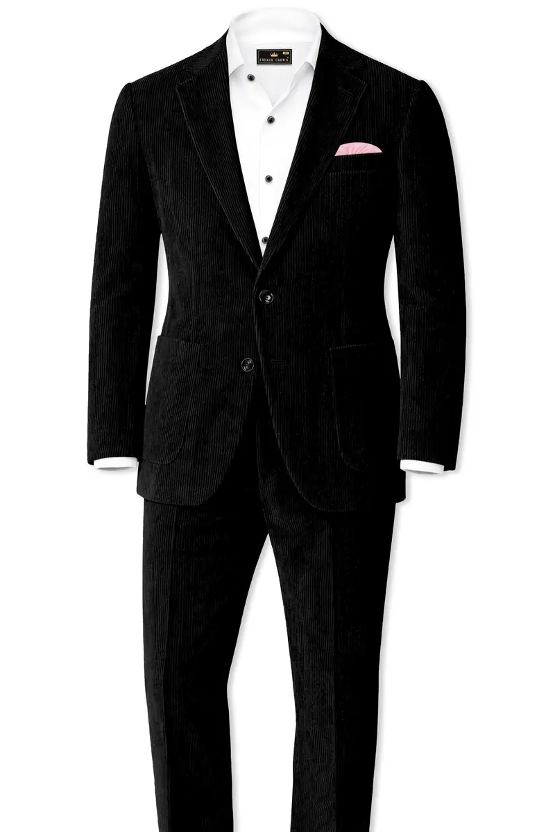 Jadenzo-Jade Black Corduroy Premium Single Breasted Sports Suit 4