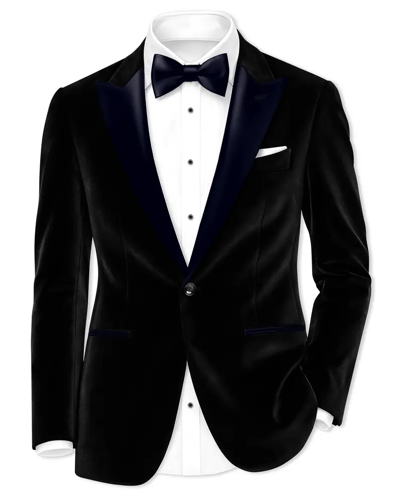 Jadevel-Jade Black With Blue Peak Lepal Velvet Tuxedo Blazer 1