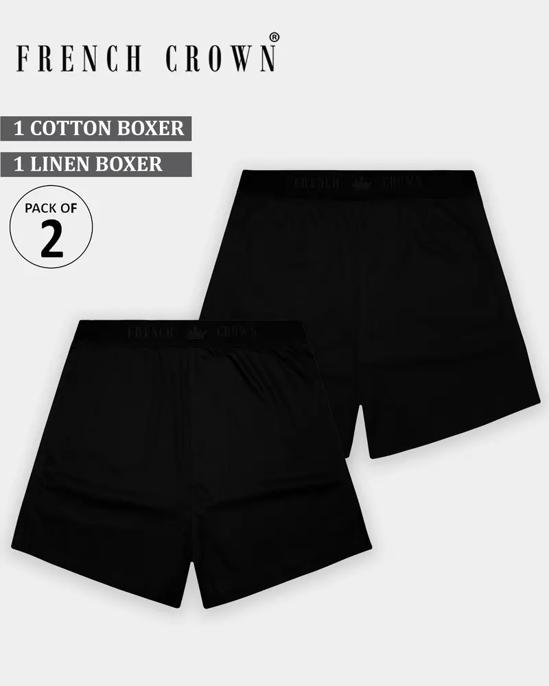 Jaduxe-Jade Black Premium Cotton And Jade Black Luxurious Linen Elastane Stretch Boxers 1