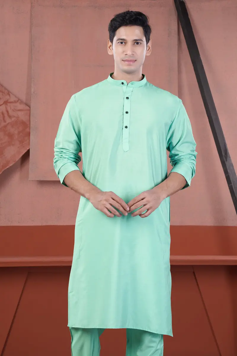 Jagged Green Subtle Sheen Viscose Kurta 6