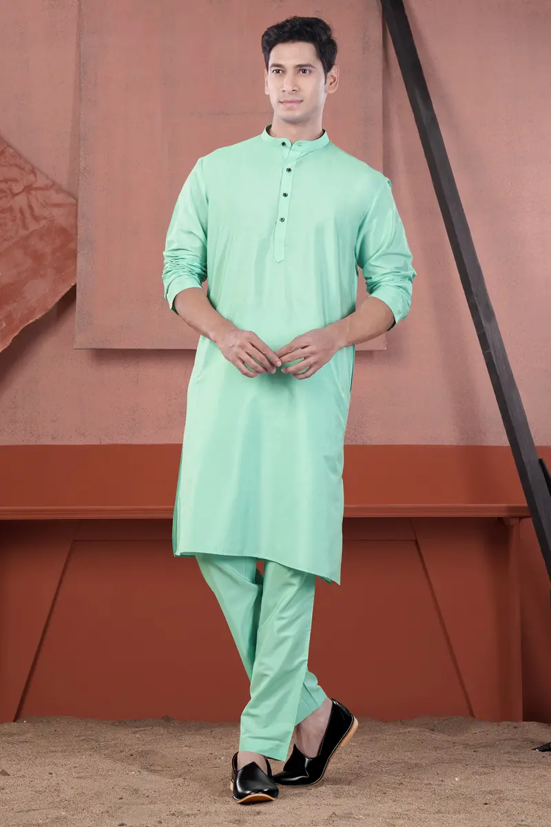 Jagged Green Subtle Sheen Viscose Kurta 8