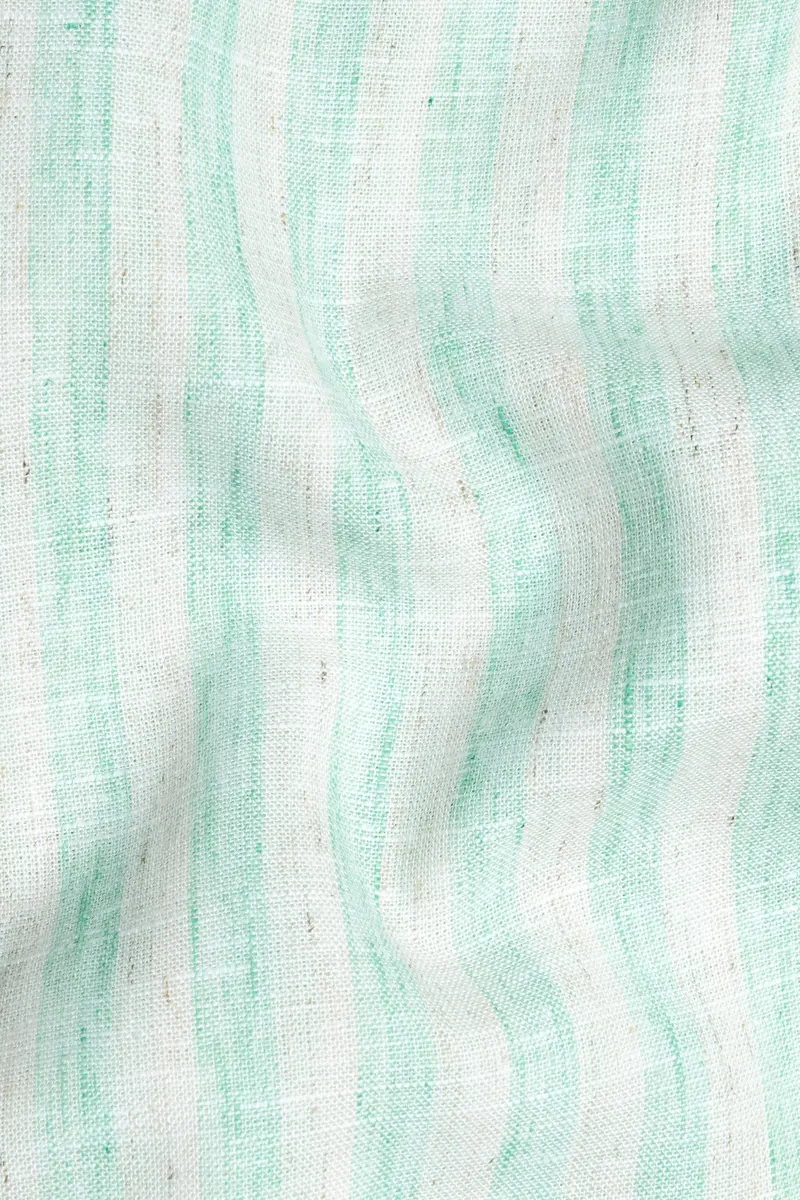 Jagged Ice Blue And Cararra Cream Striped Luxurious Linen Designer Kurta Shirt 3