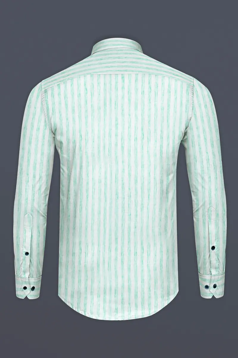 Jagged Ice Blue And Cararra Cream Striped Luxurious Linen Designer Kurta Shirt 6