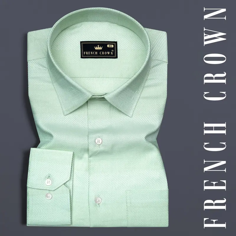 Jagged Ice Green Heavyweight Dobby Textured Premium Giza Cotton Shirt 7