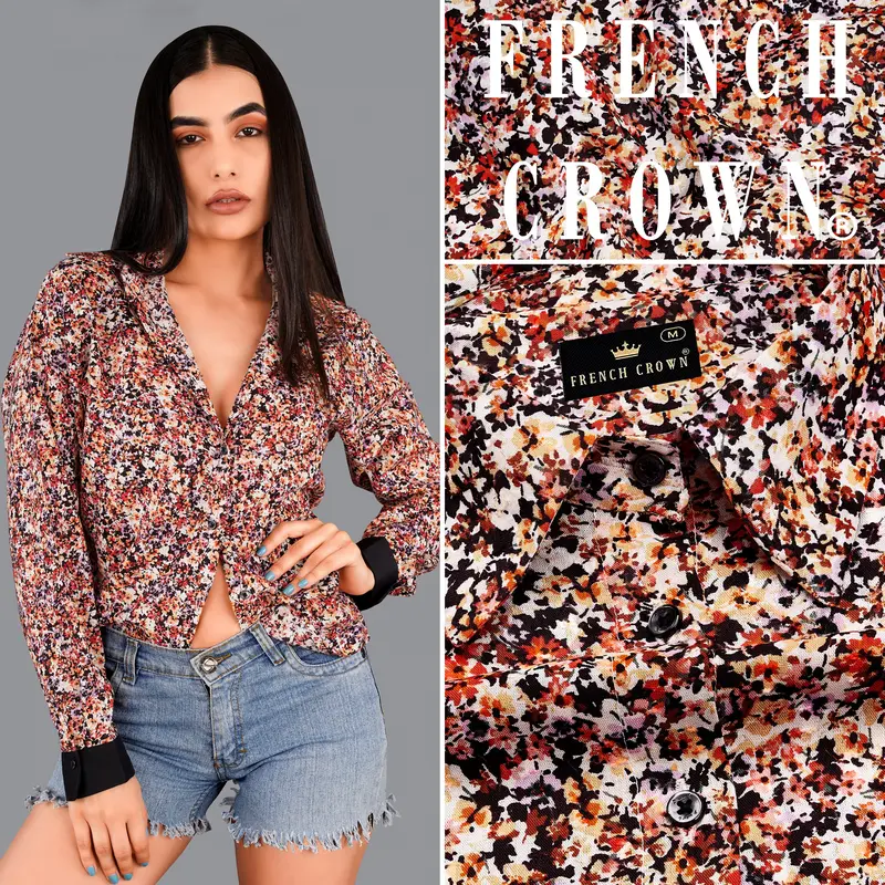 Jasper Red And Multicolored White Ditsy Printed Premium Tencel Shirt 1