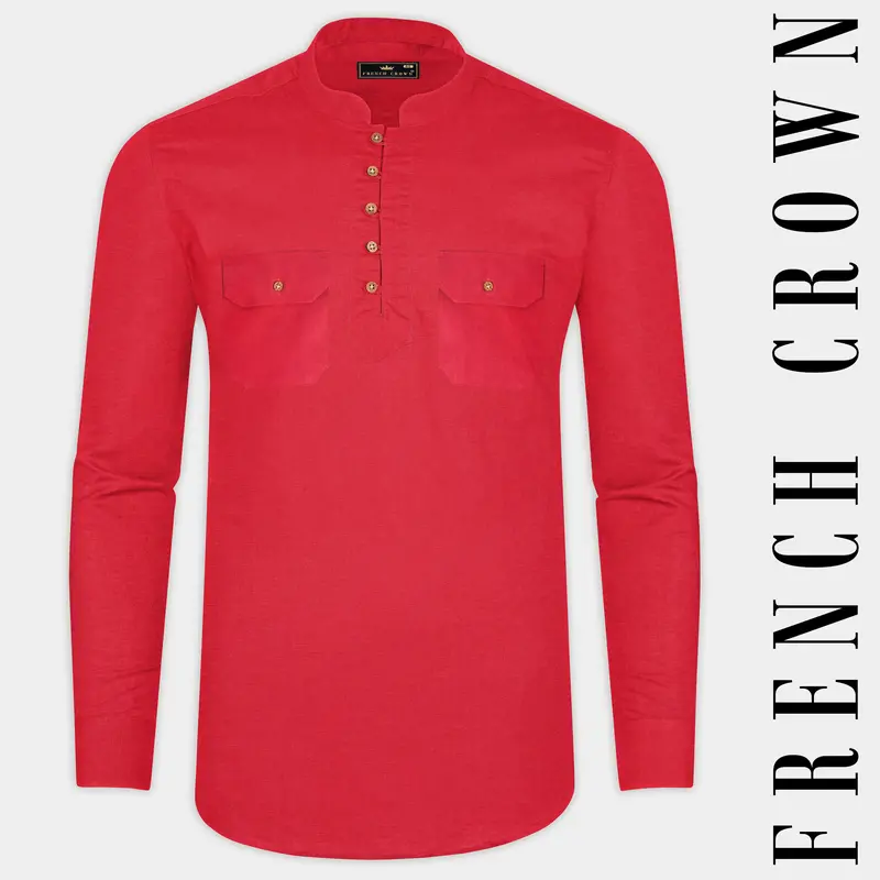 Jasper Red Heavyweight Luxurious Linen Kurta Shirt 1