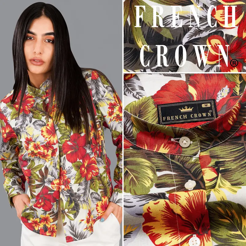 Jasper Red Multicolour Floral Printed Premium Cotton Shirt 1