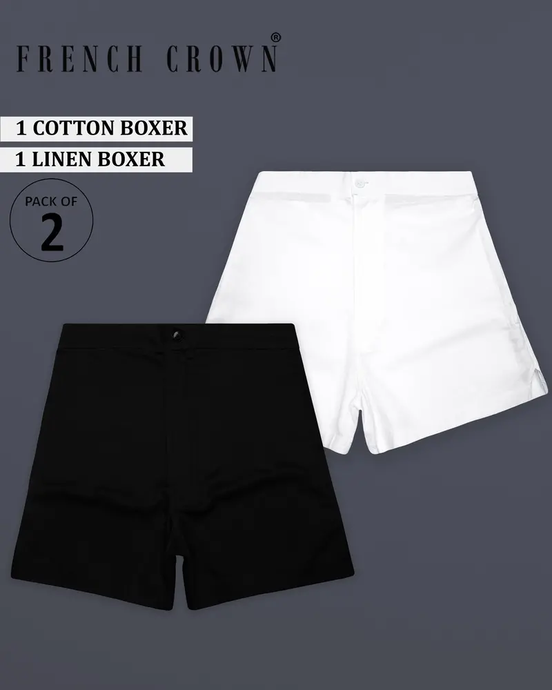 Javira-Jade Black Premium Cotton And Bright White Luxurious Linen Boxers 1