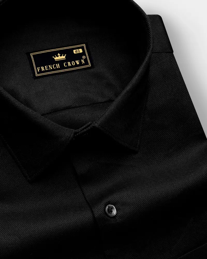 Javrik-Jade Black Solid Twill Premium Cotton Dress Shirt 1