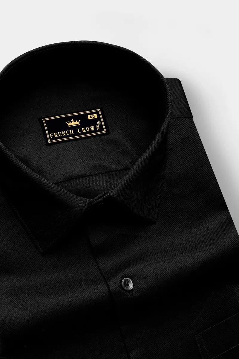 Javrik-Jade Black Solid Twill Premium Cotton Dress Shirt 2
