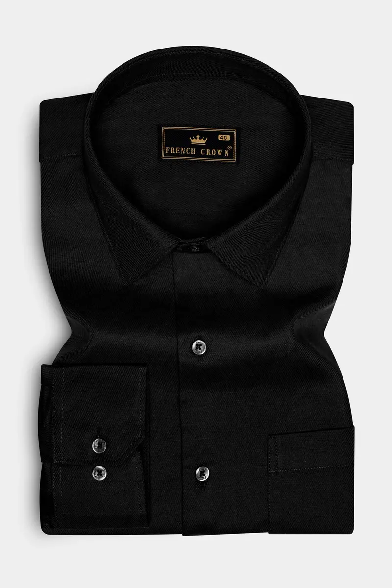 Javrik-Jade Black Solid Twill Premium Cotton Dress Shirt 4