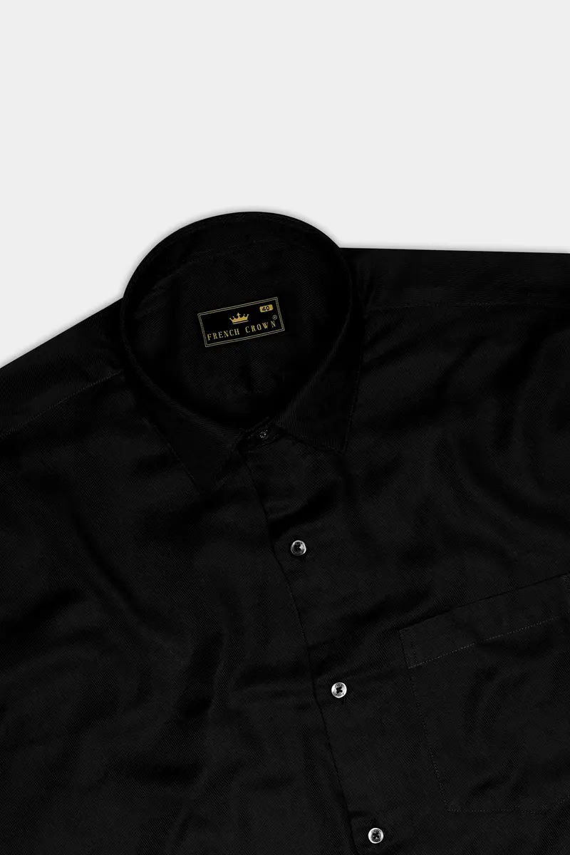 Javrik-Jade Black Solid Twill Premium Cotton Dress Shirt 5