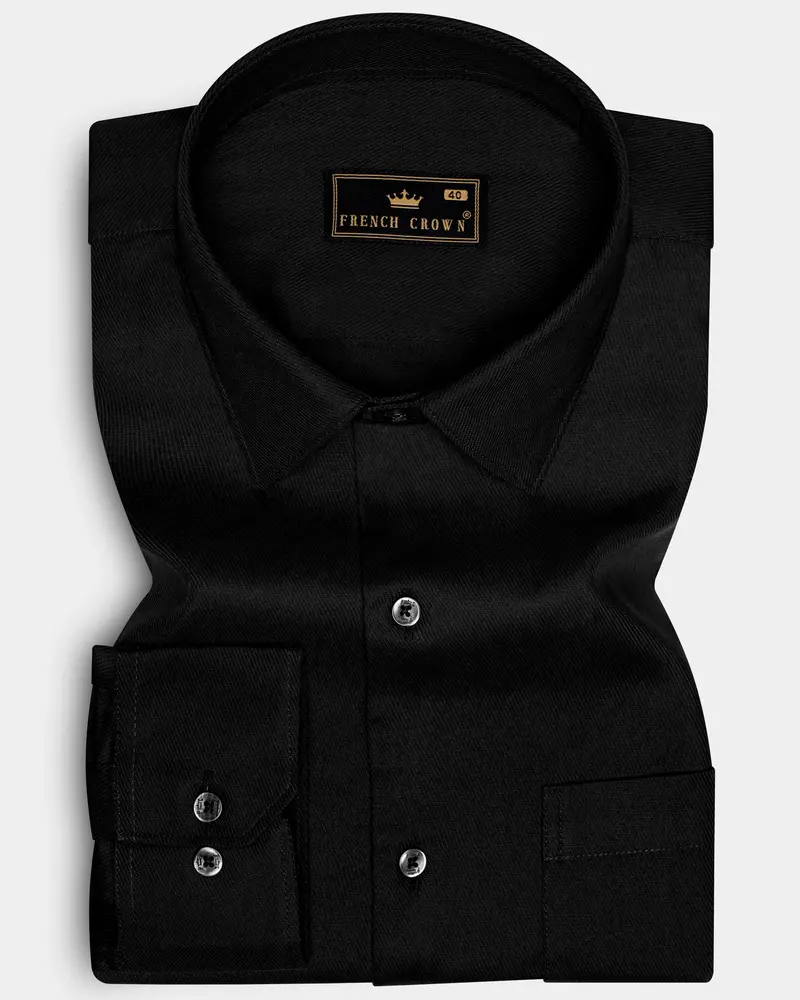 Javrik-Jade Black Solid Twill Premium Cotton Dress Shirt 6