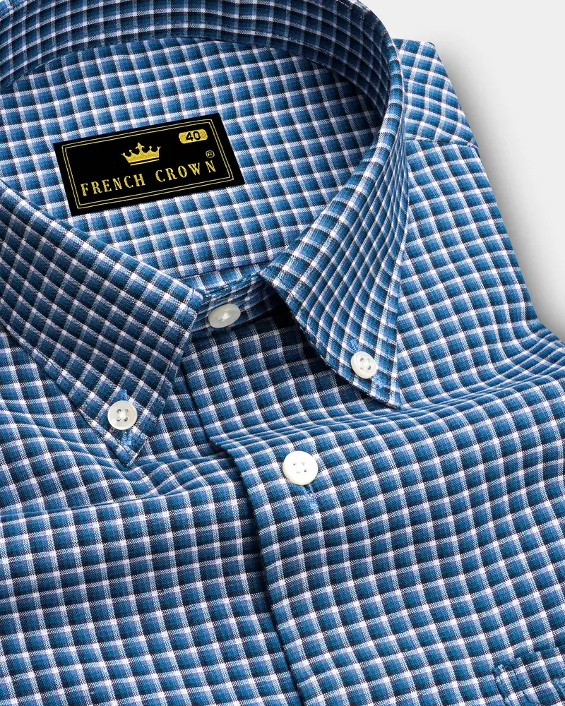 Jelly Bean Blue With Bright White Checkered Twill Premium Cotton Shirt 1