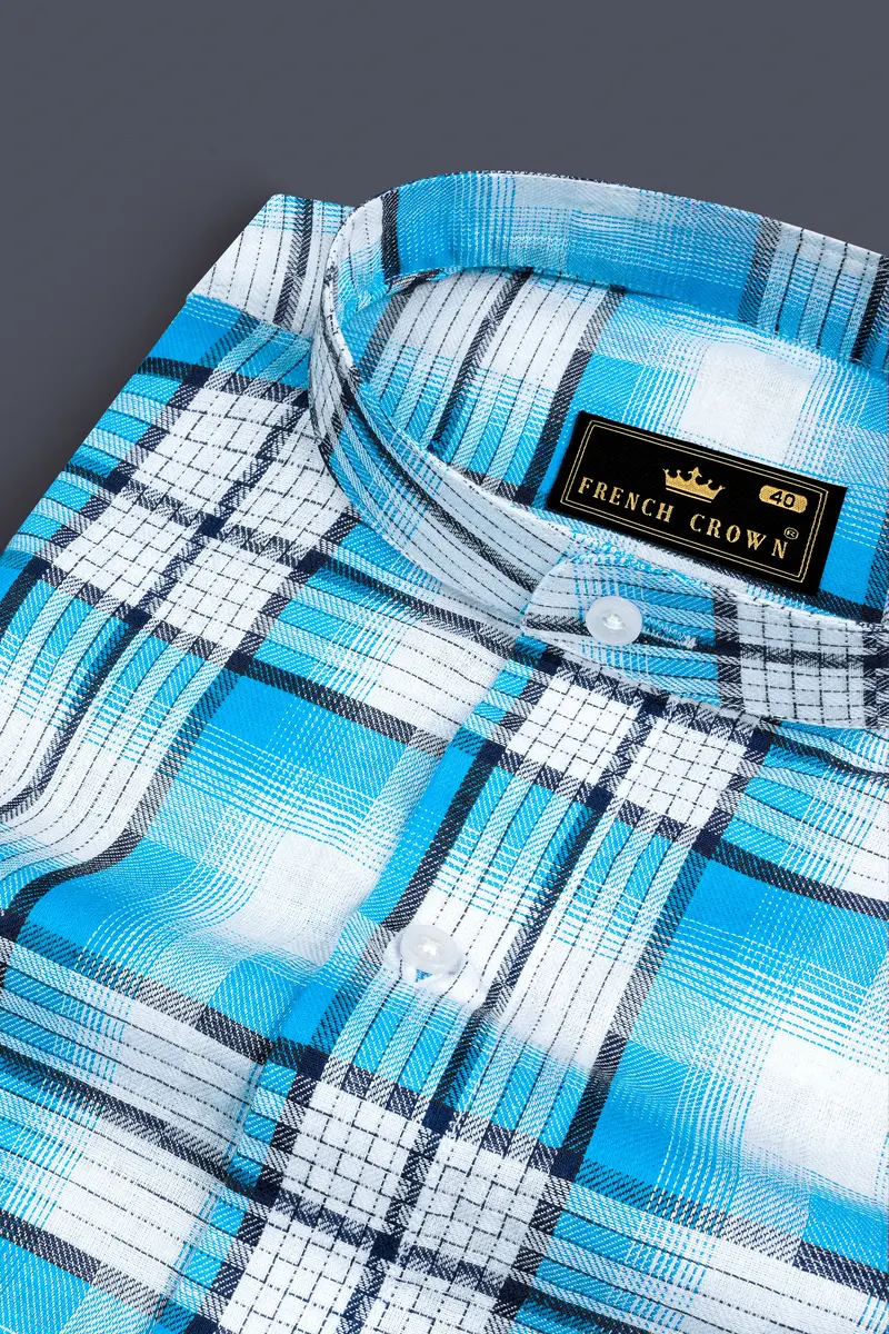 Jelly Fish And White Plaid Twill Premium Cotton Shirt 1