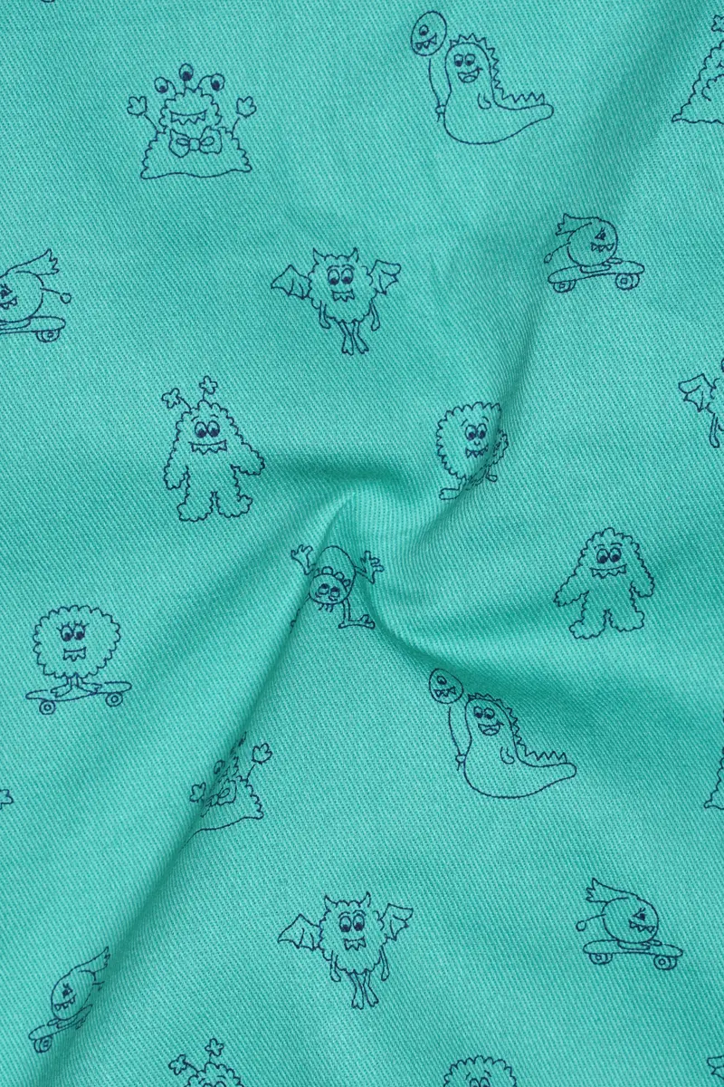 Jellyfish Green With Alien Printed Royal Oxford Designer Shirt 3
