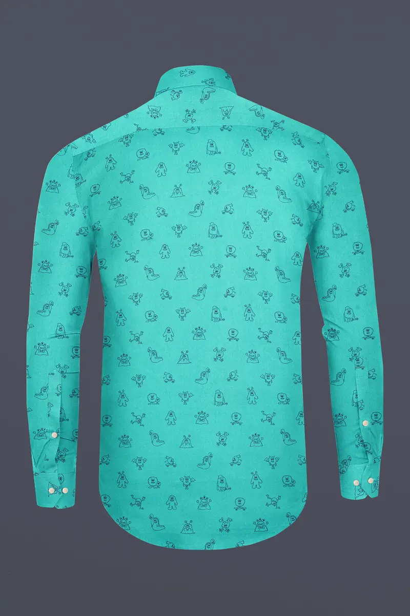 Jellyfish Green With Alien Printed Royal Oxford Designer Shirt 7