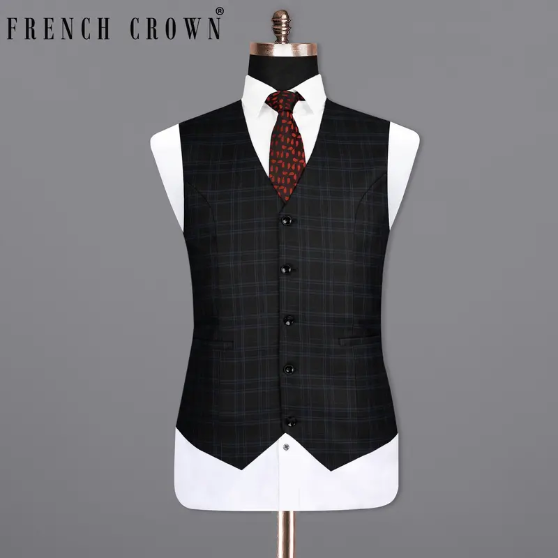 Jet Black And Valhalla Violet Plaid Woolrich Waistcoat 1