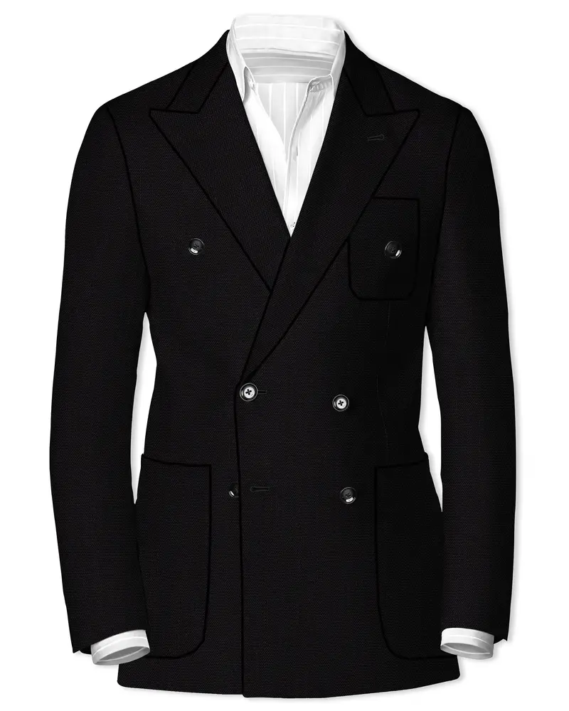 Jet Black Solid Luxurious Linen Double-Breasted Sports Blazer 1