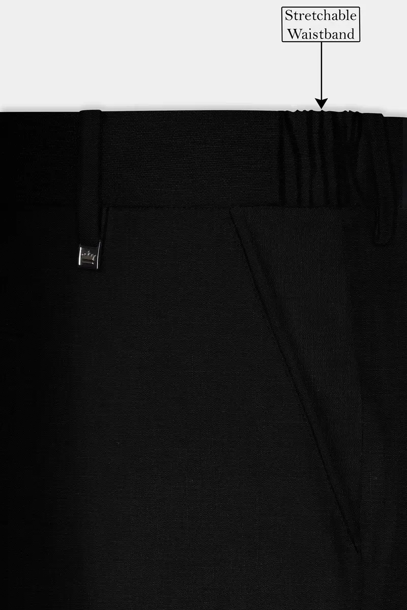 Jet Black Solid Luxurious Linen Sports Suit 13