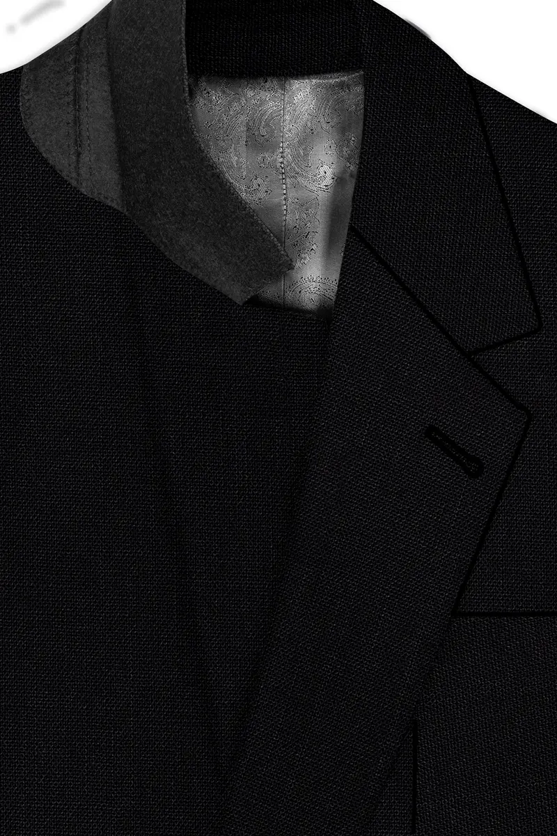 Jet Black Solid Luxurious Linen Sports Suit 4