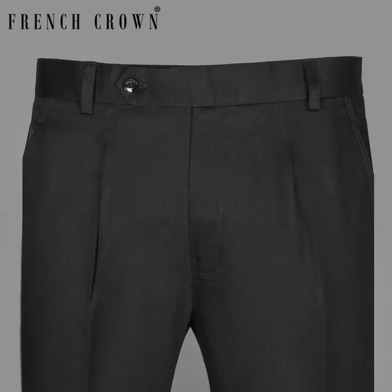 Jet Black Stretchable Subtle Sheen Formal Pant 1