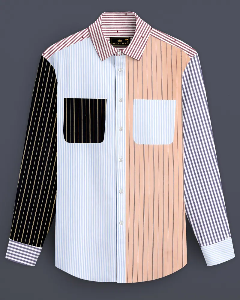 Jet Stream Blue And Tacao Brown Striped Super Soft Premium Cotton Designer Shirt 1