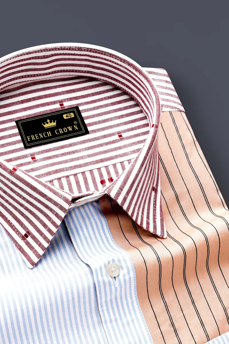 Jet Stream Blue And Tacao Brown Striped Super Soft Premium Cotton Designer Shirt 4