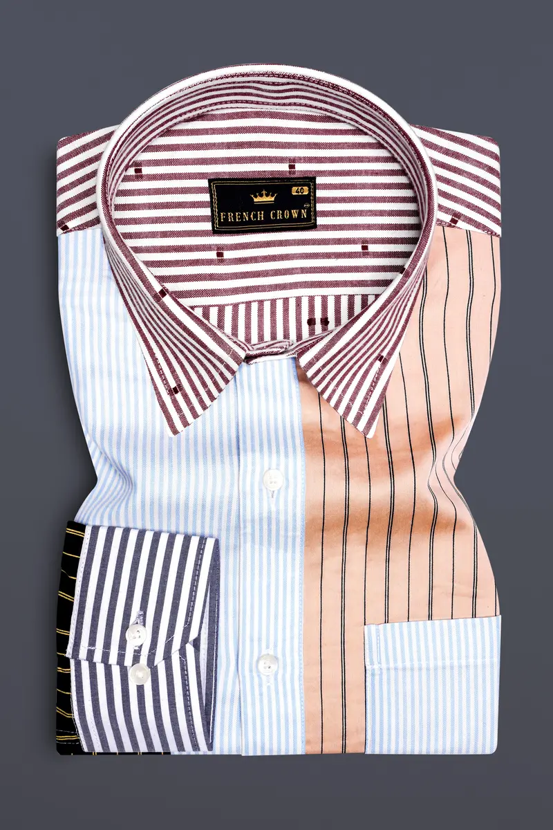 Jet Stream Blue And Tacao Brown Striped Super Soft Premium Cotton Designer Shirt 5
