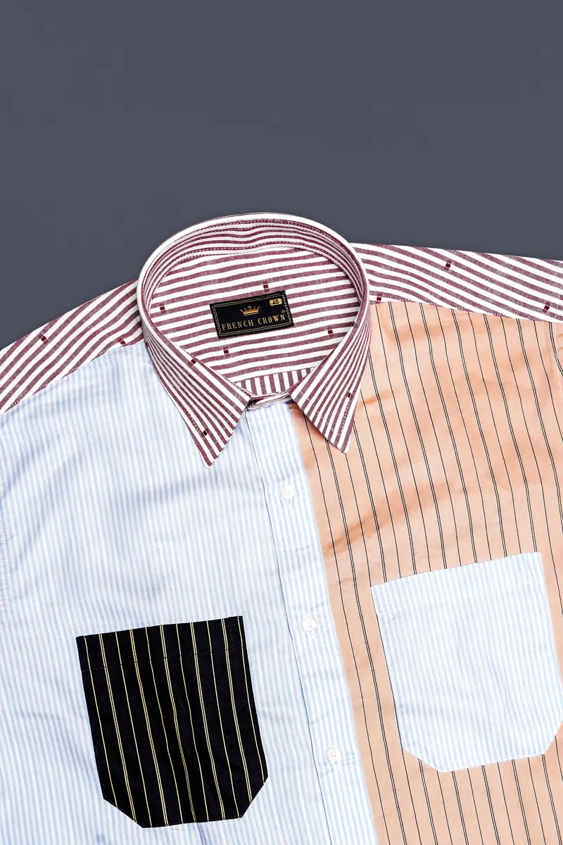 Jet Stream Blue And Tacao Brown Striped Super Soft Premium Cotton Designer Shirt 7