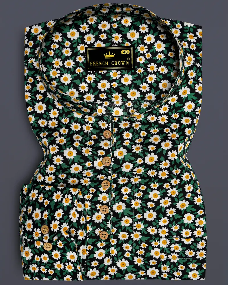 Jewel Green And White Multicolour Ditsy Printed Premium Cotton Kurta Shirt 1