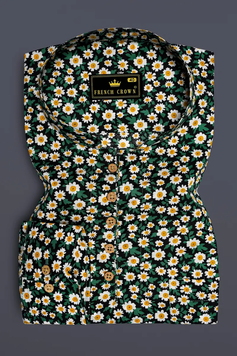 Jewel Green And White Multicolour Ditsy Printed Premium Cotton Kurta Shirt 2